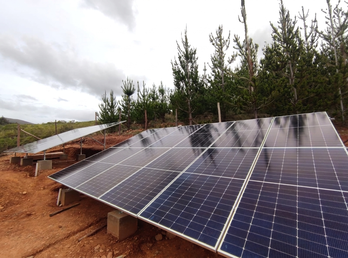 Instalación fotovoltaica en terreno: montaje con paneles Bluesun Solar y protecciones Shihlin
